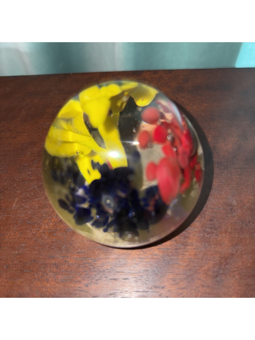 Red And Yellow Glass paperweight 9.5 Ounces